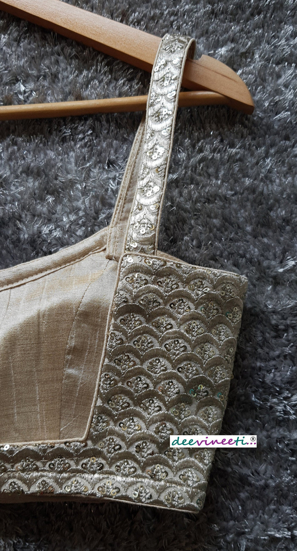 Light Gold Sequins Embroidered Spaghetti Blouse DVBL_106