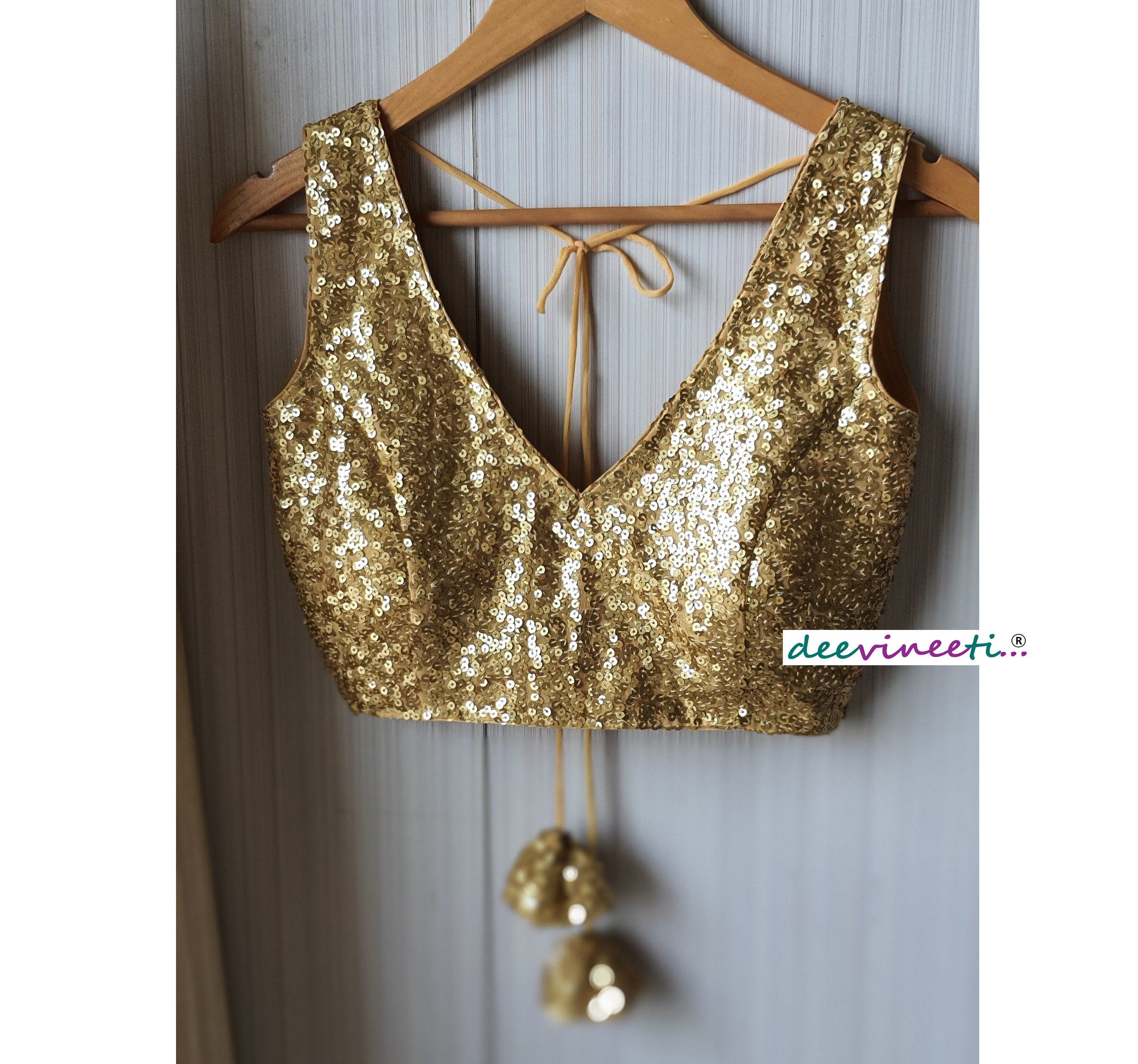 Sequins Blouse Deep V Neck Gold Black Silver DVBL_057