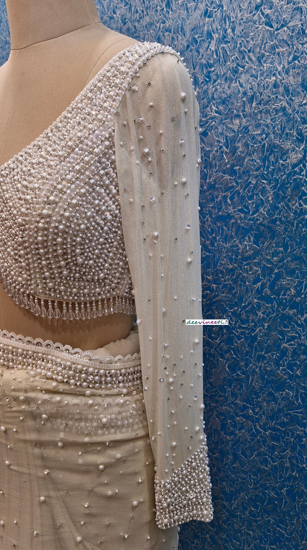 Beads and Sequins Hand Embroidered V Neck Blouse DVBL_361