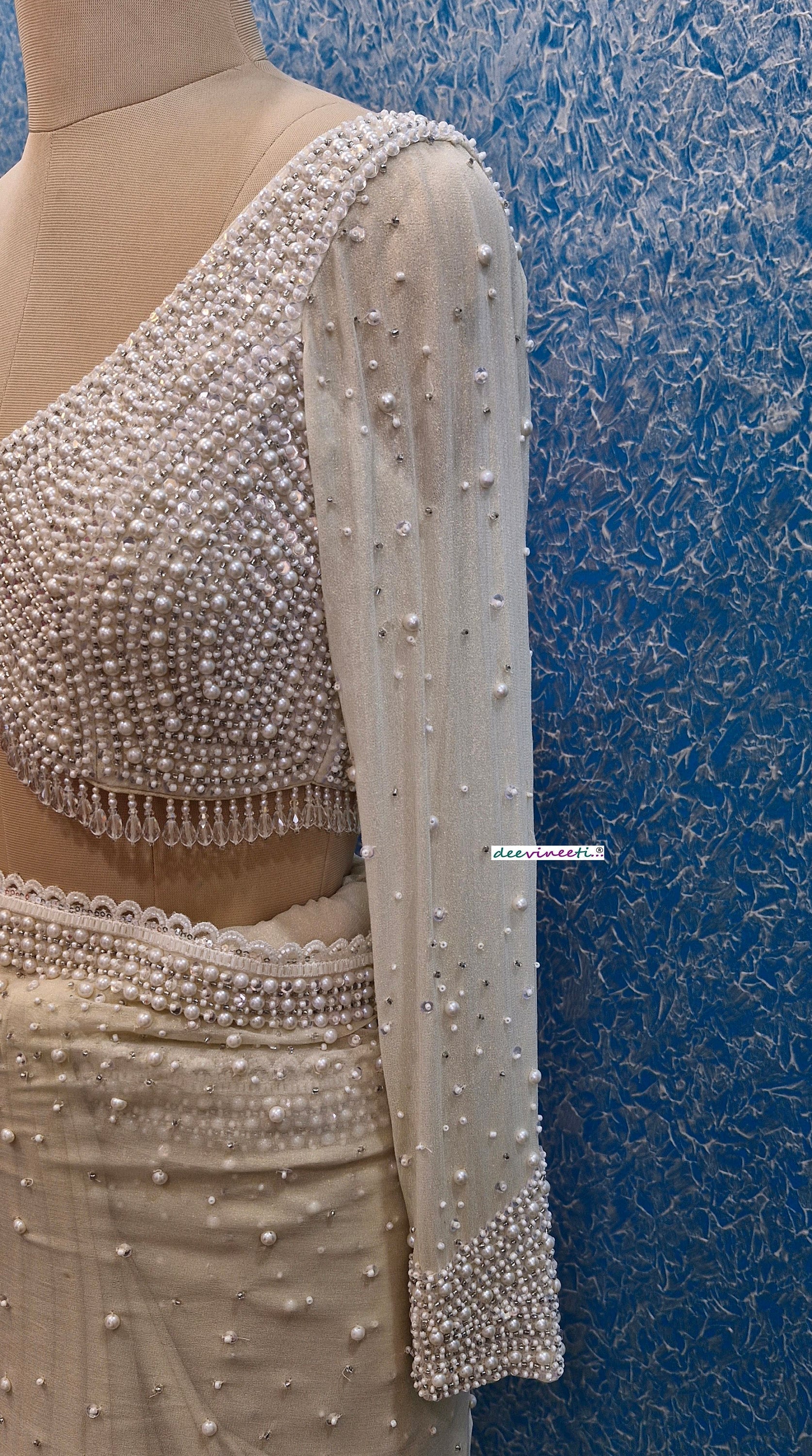 Beads and Sequins Hand Embroidered V Neck Blouse DVBL_361