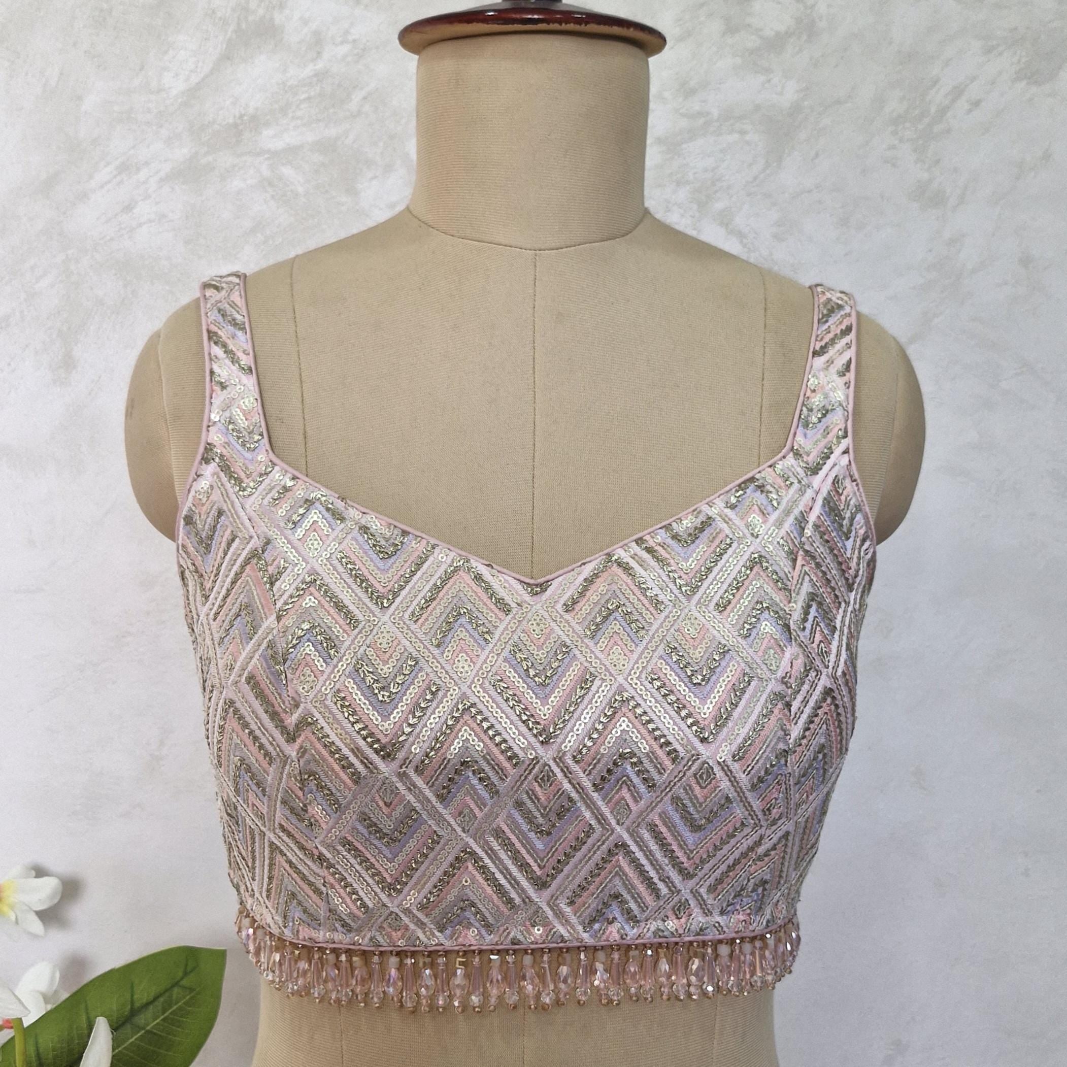 Pink Embroidered Semi Sweetheart Neck Blouse DVBL_414