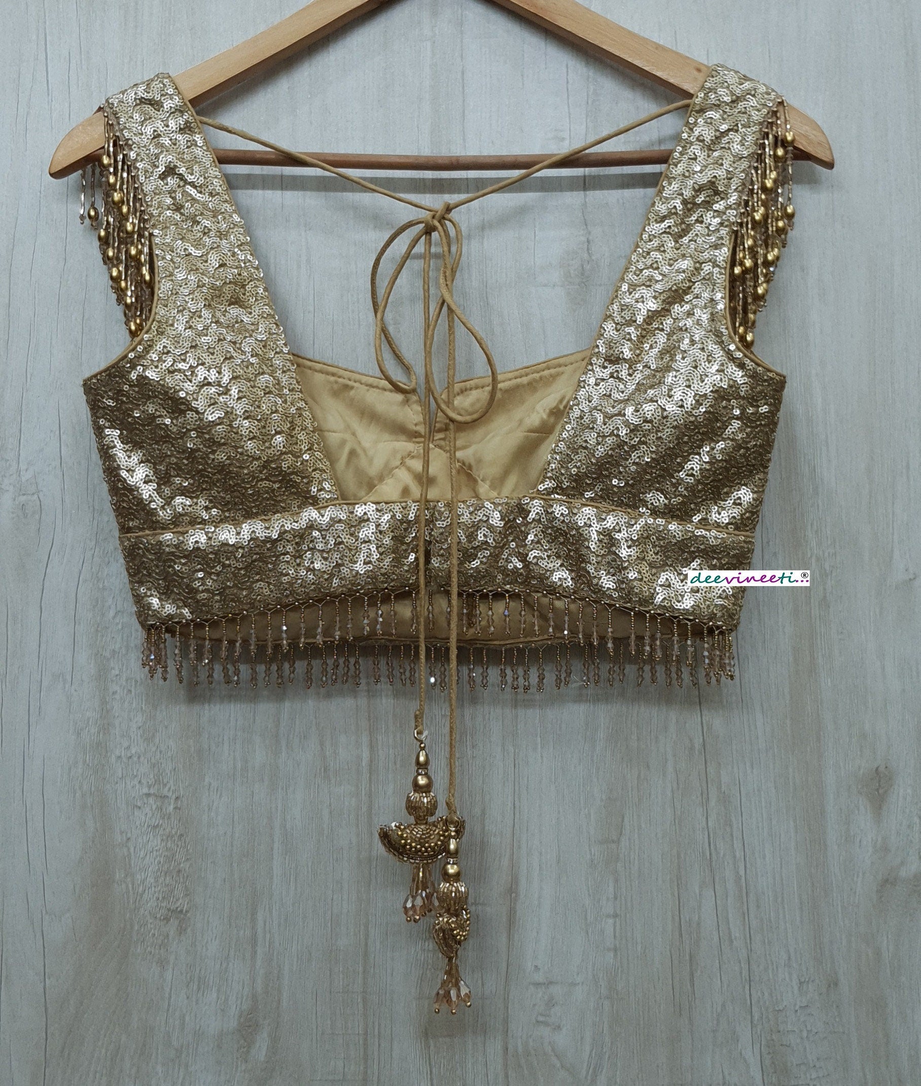 Gold Sequins Embroidered Sweetheart Neck Blouse DVBL_230