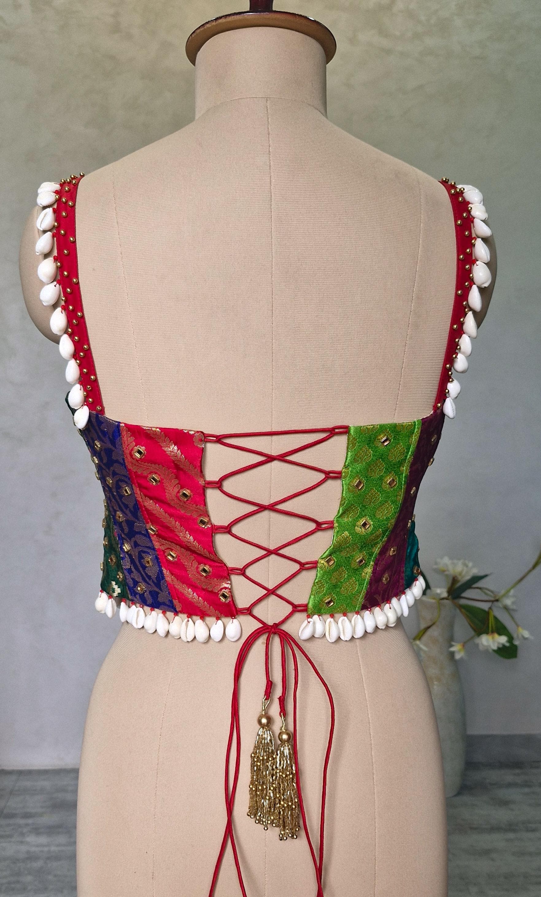 Multicolor Brocade Spaghetti Corset Blouse DVCB_008