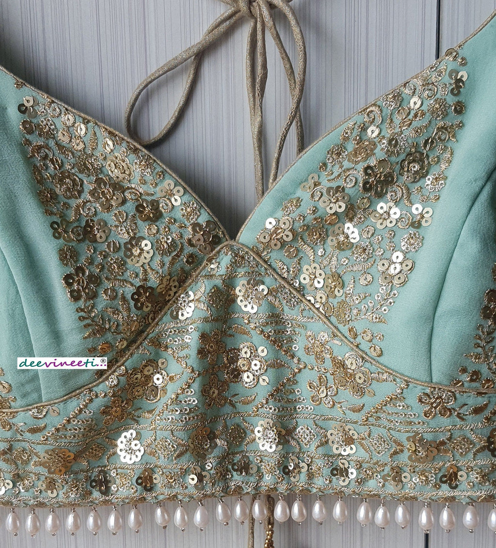 Sea Green Embroidered Sweetheart Neck Blouse DVBL_258