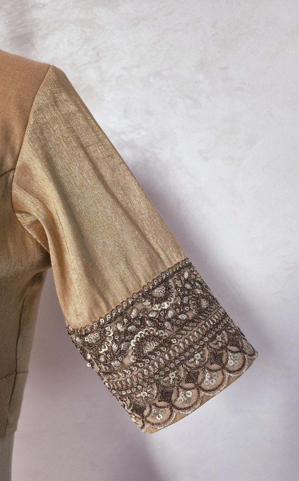 Copper Rose Gold Banarasi Tissue Scallop Neck Blouse DVBL_444