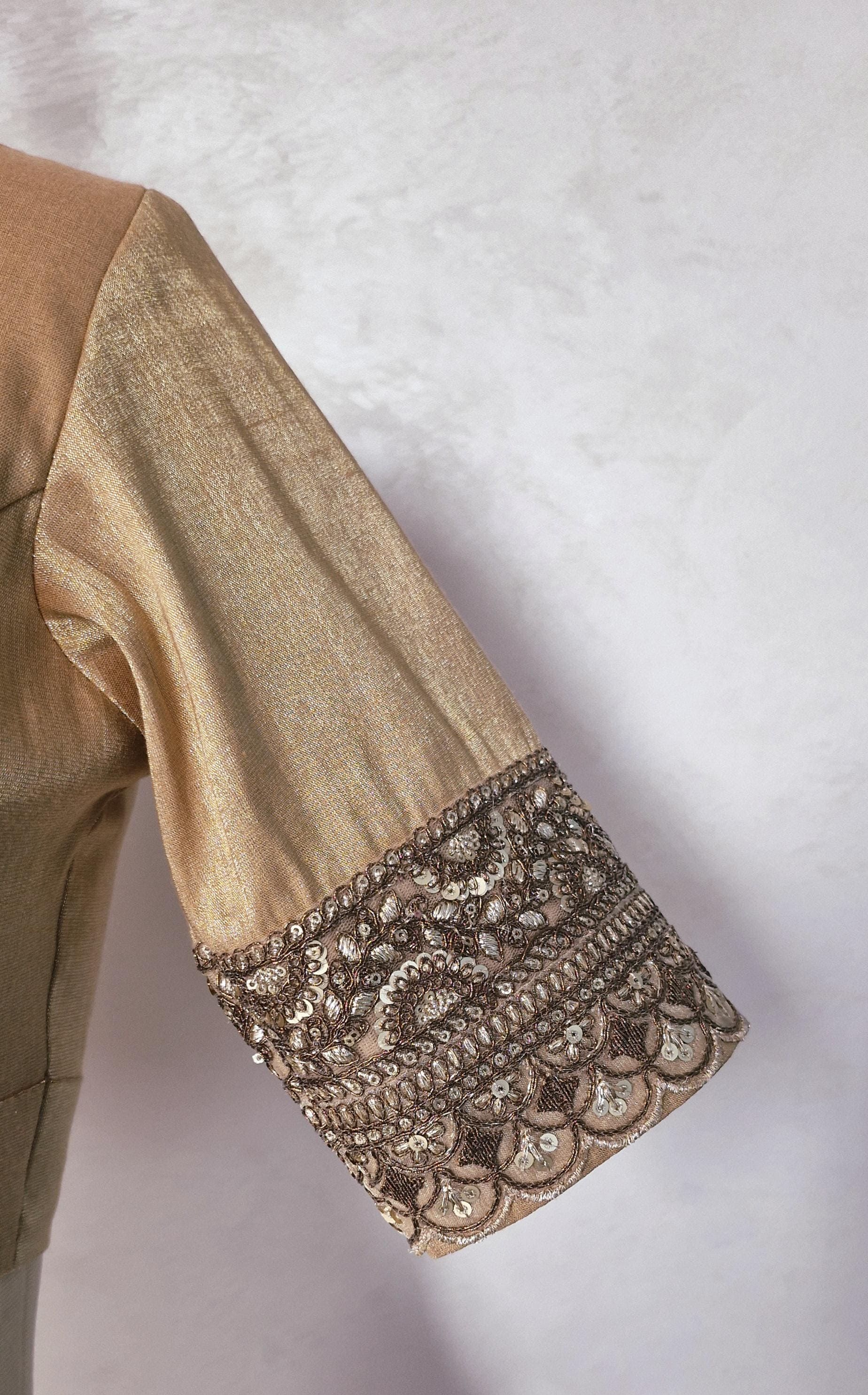 Copper Rose Gold Banarasi Tissue Scallop Neck Blouse DVBL_444
