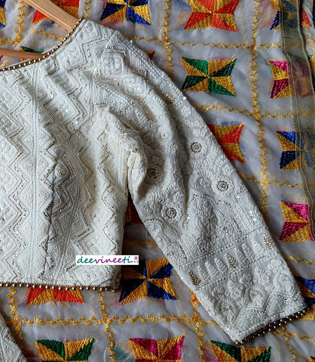 Ivory Chikankari Lucknowi Boat Neck Blouse DVBL_058