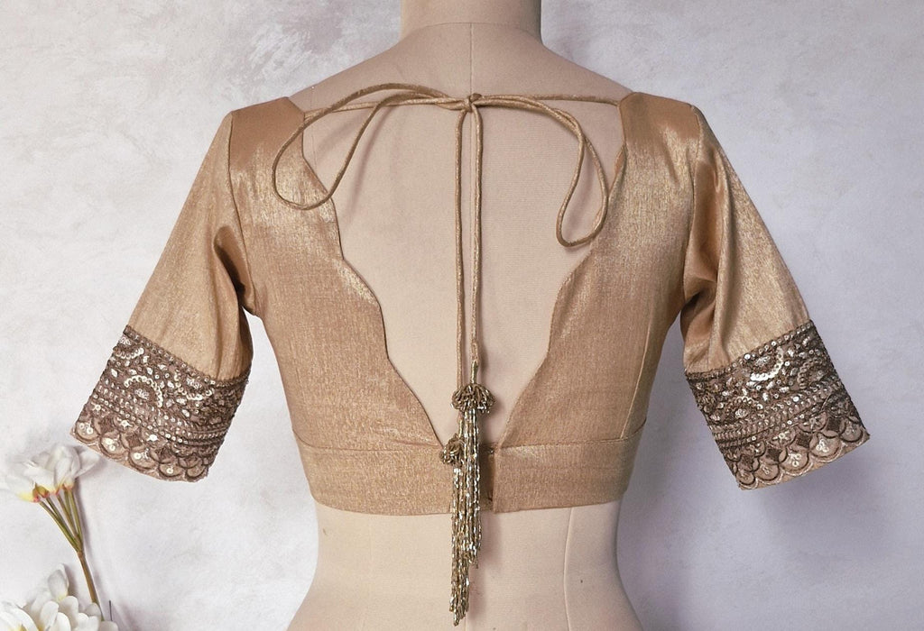Copper Rose Gold Banarasi Tissue Scallop Neck Blouse DVBL_444