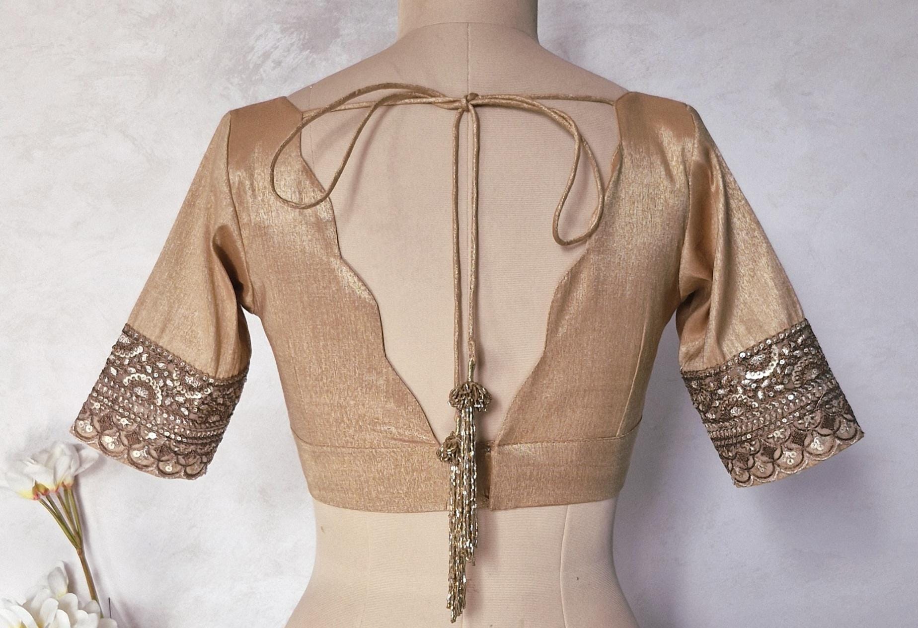 Copper Rose Gold Banarasi Tissue Scallop Neck Blouse DVBL_444
