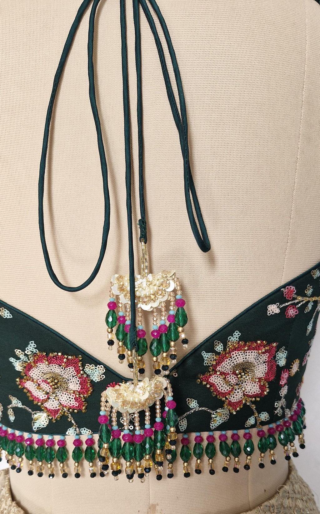 Bottle Green Embroidered Sweetheart Neck Blouse DVBL_441