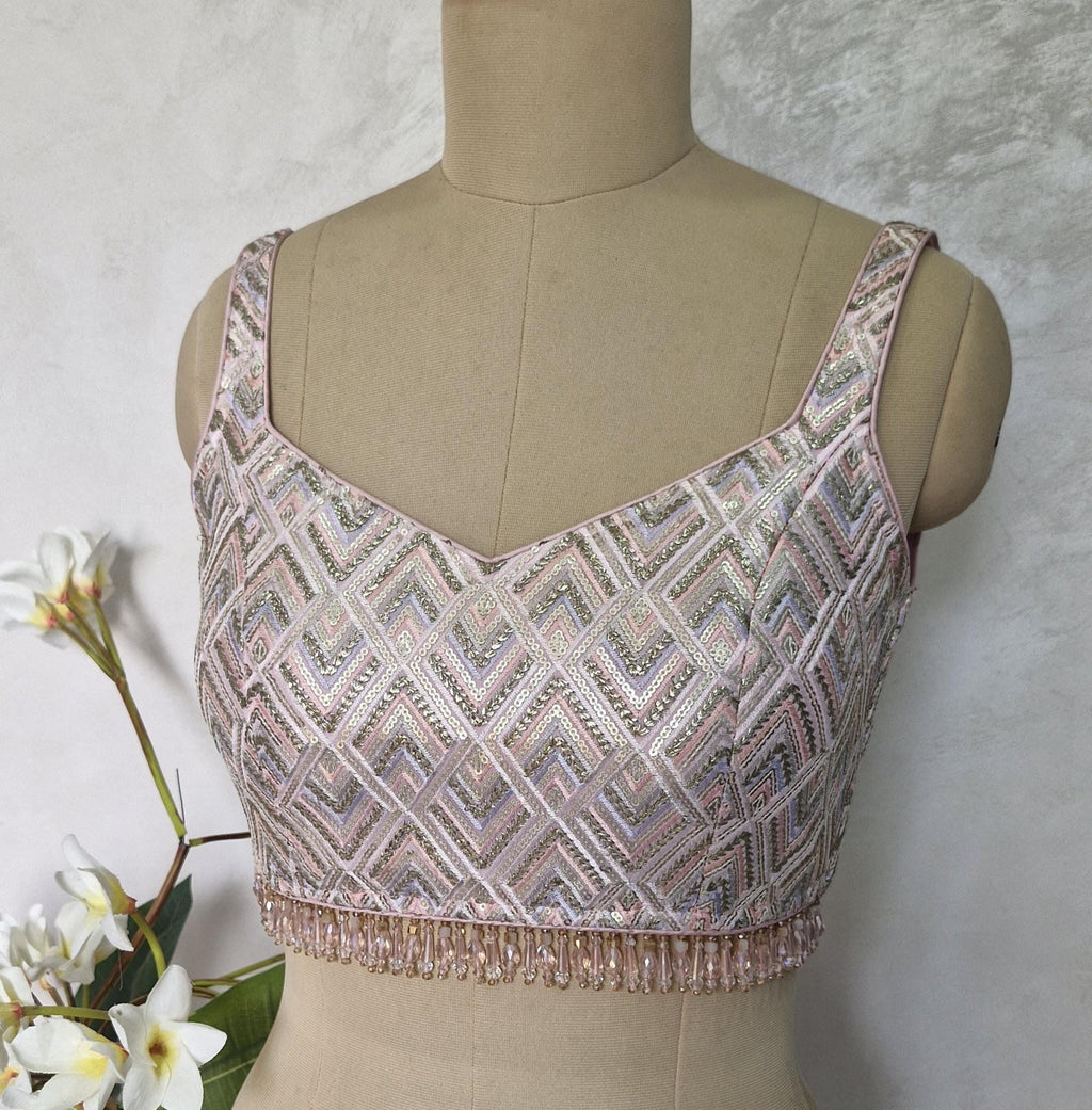 Pink Embroidered Semi Sweetheart Neck Blouse DVBL_414