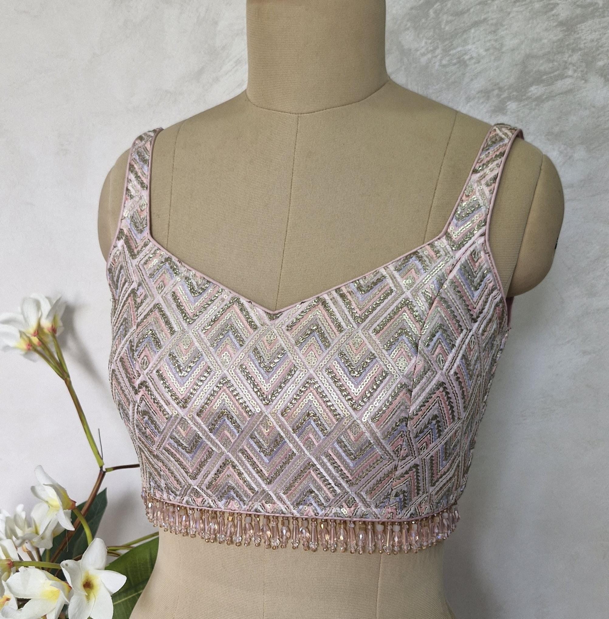 Pink Embroidered Semi Sweetheart Neck Blouse DVBL_414