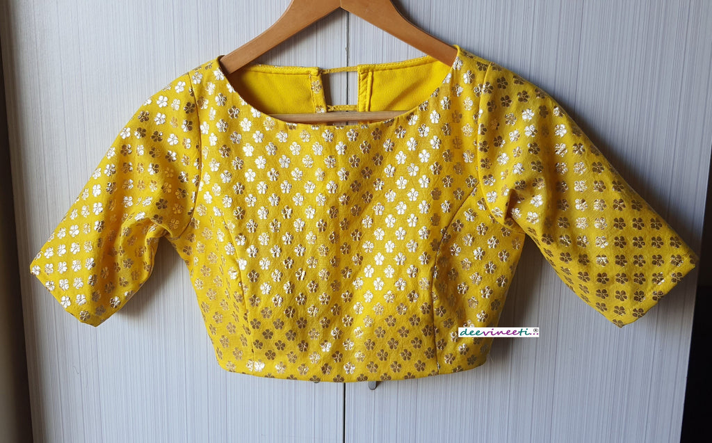 Yellow Chanderi Brocade Boat Neck Blouse DVBL_068