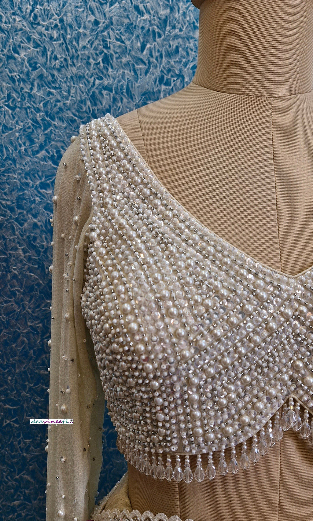Beads and Sequins Hand Embroidered V Neck Blouse DVBL_361