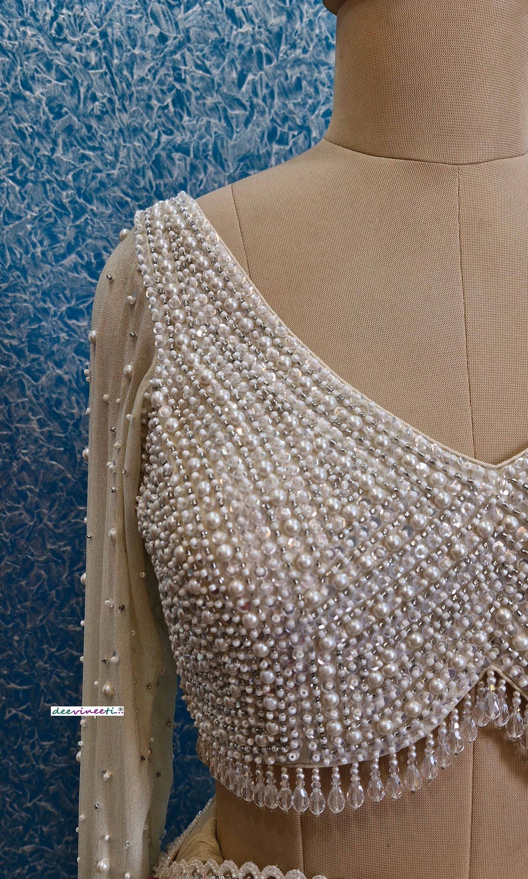 Beads and Sequins Hand Embroidered V Neck Blouse DVBL_361