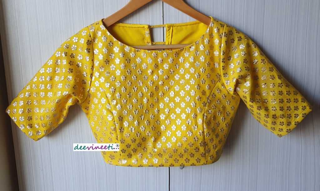 Yellow Chanderi Brocade Boat Neck Blouse DVBL_068