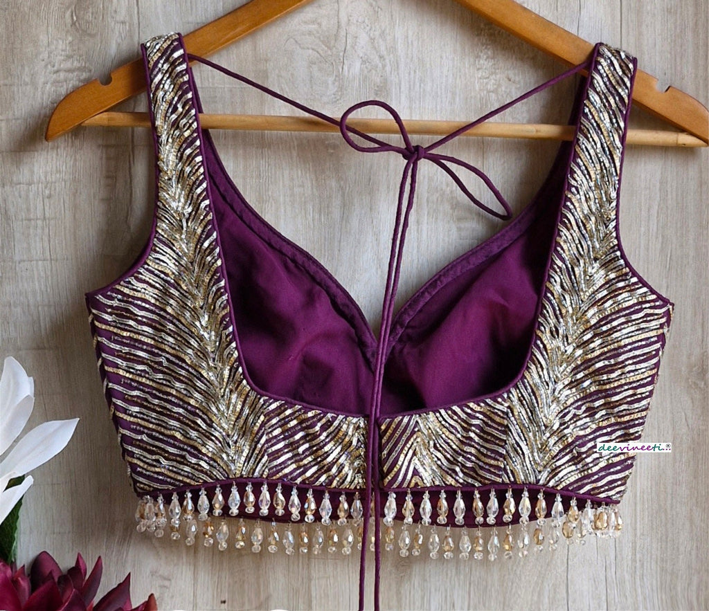 Hand Embroidered Wine with Gold and Silver Cutdana Blouse DVBL_352