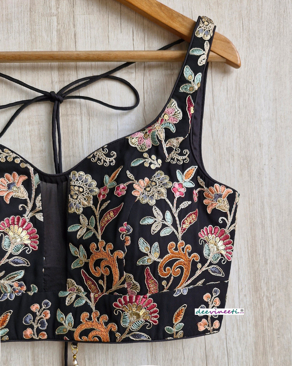 Black Embroidered Sweetheart Neck Blouse DVBL_314