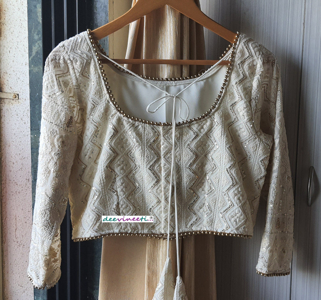 Ivory Chikankari Lucknowi Boat Neck Blouse DVBL_058