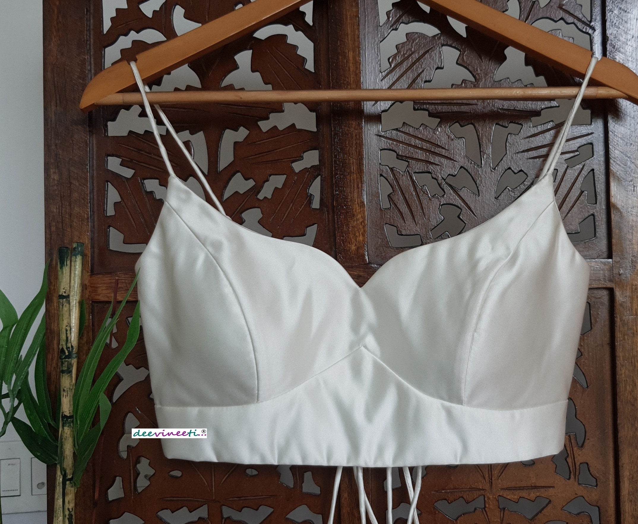 Off White Satin Sweetheart Neck Spaghetti Blouse DVBL_278