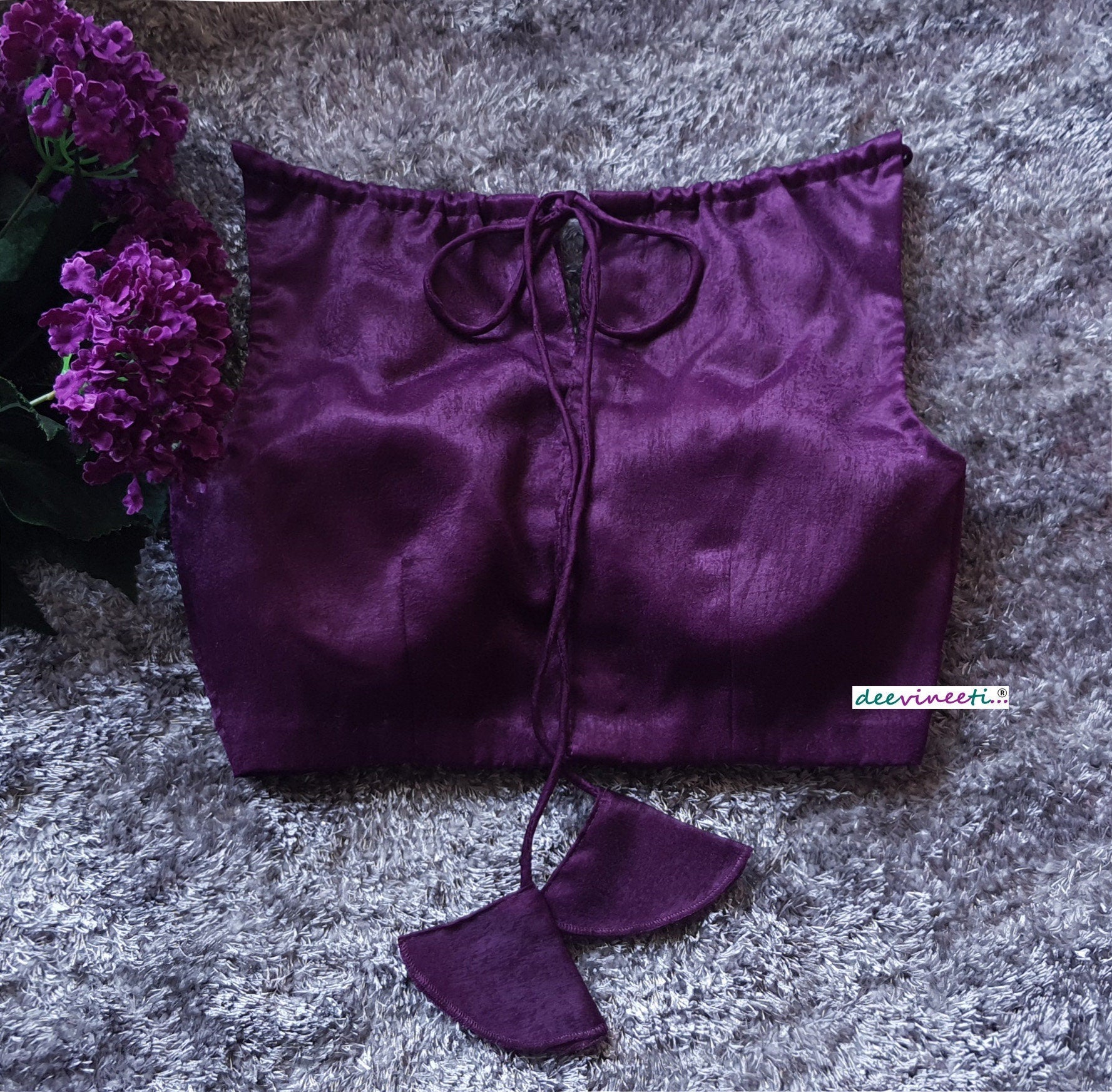 Purple Velvet Crepe Boatneck Blouse DVBL_092