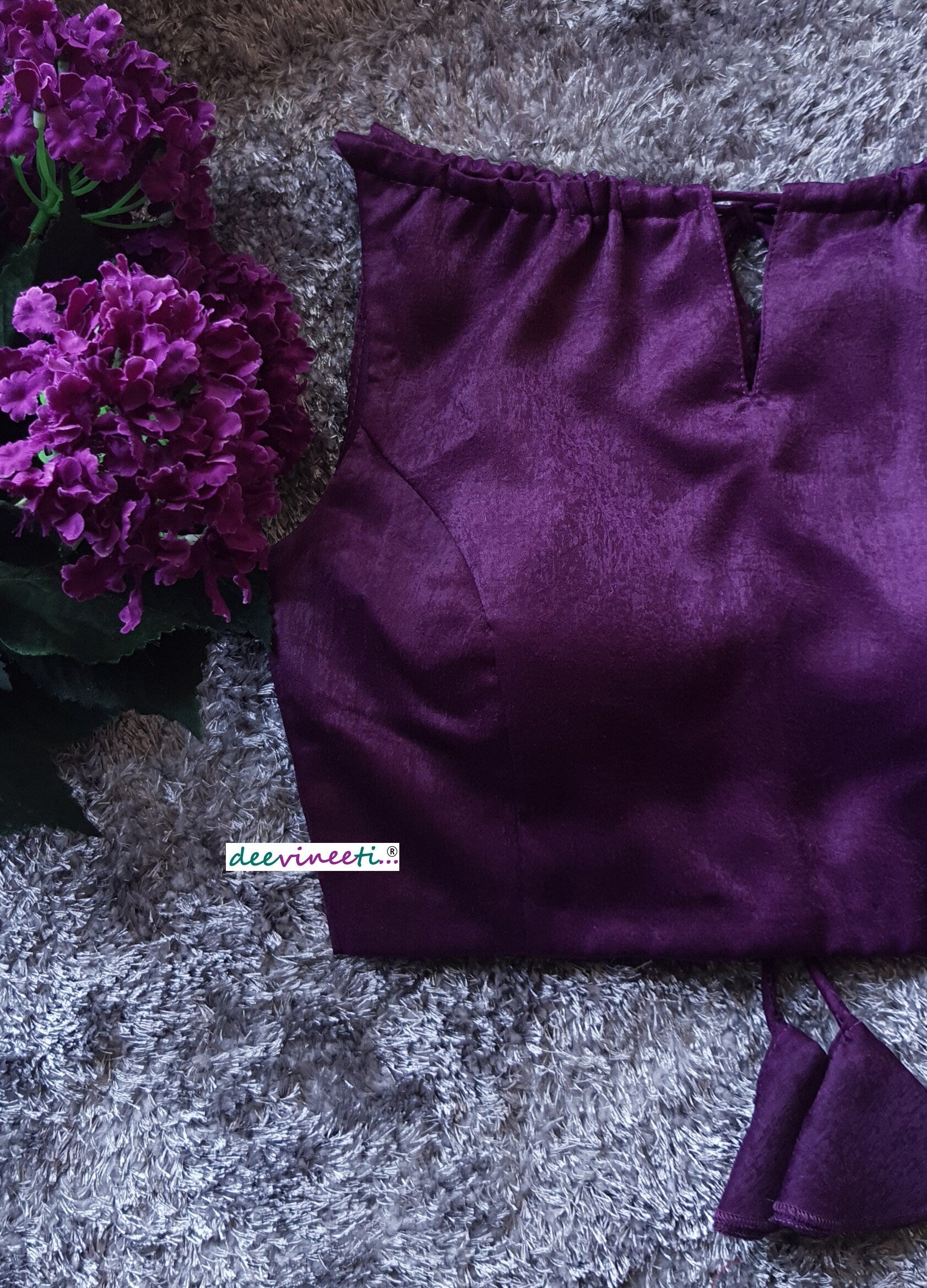 Purple Velvet Crepe Boatneck Blouse DVBL_092