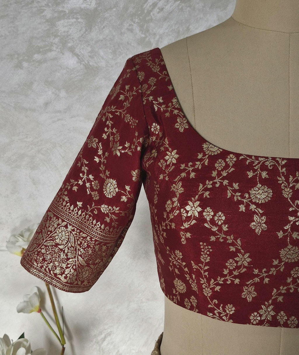 Maroon Banarasi Brocade U Neck Blouse DVBL_446