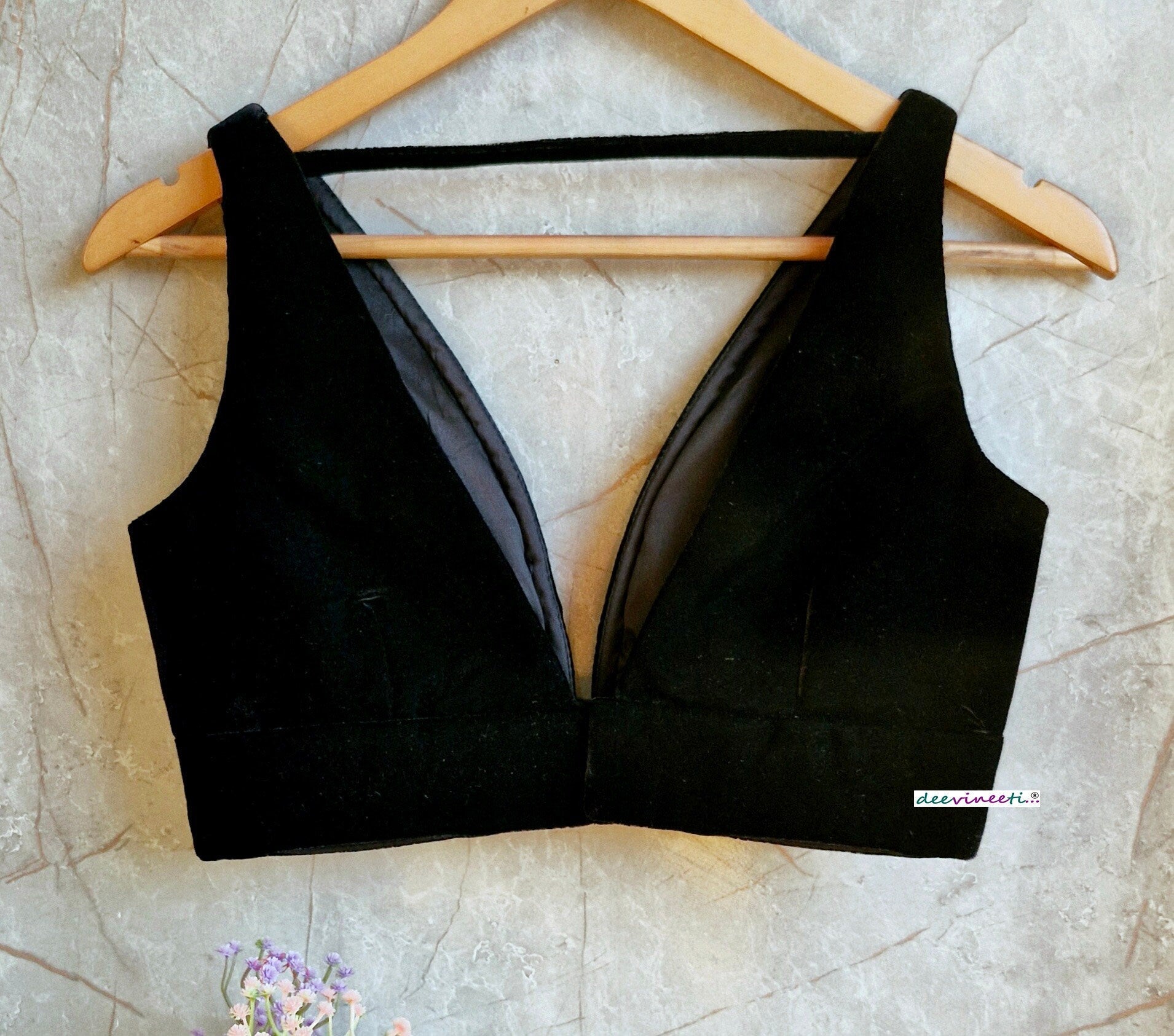 Velvet Plunge Neckline Blouse DVBL_332