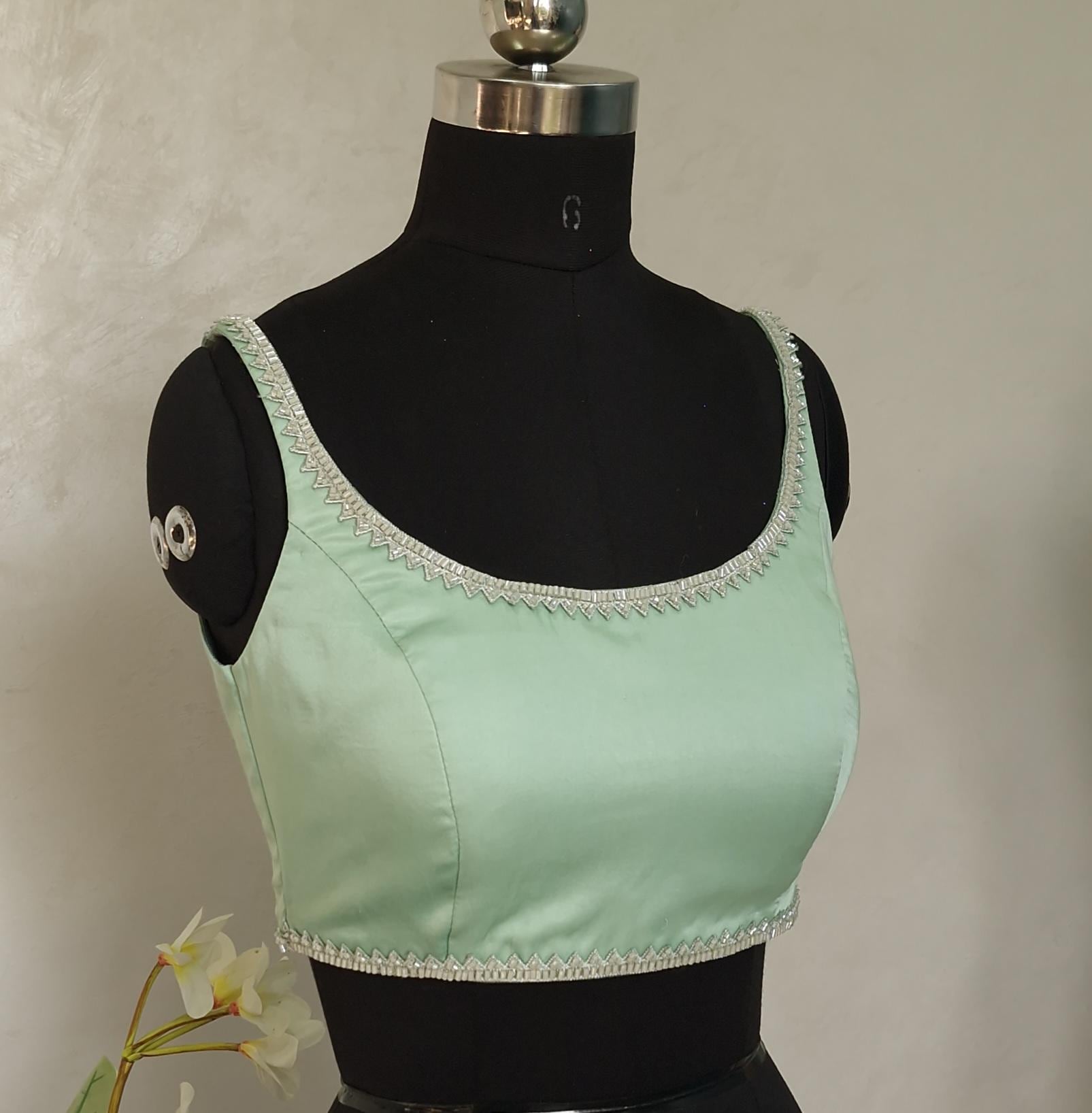 Mint Green Modal Satin Sleeveless Blouse DVBL_406