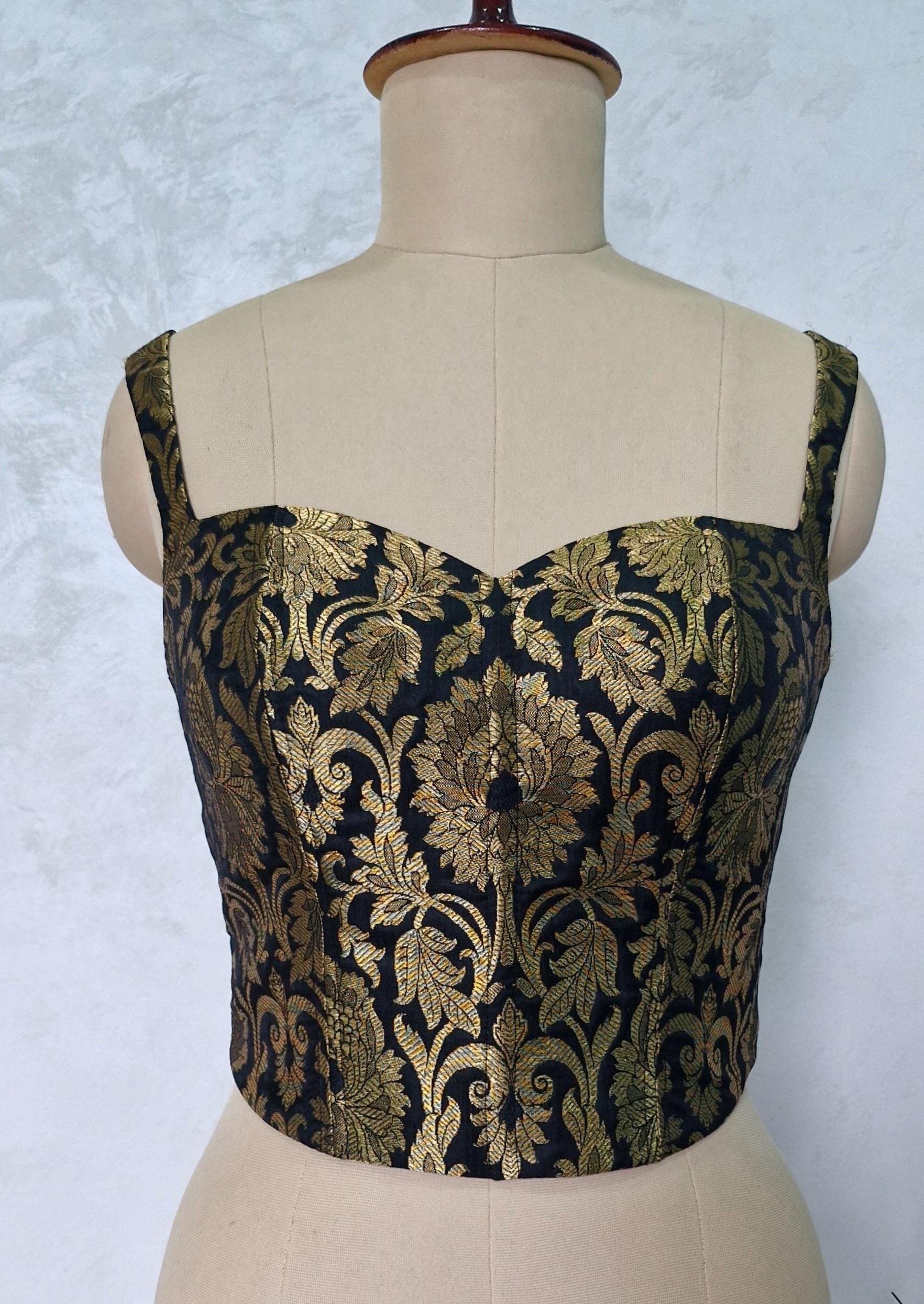 Black Gold Brocade Silk Corset Blouse DVCB_002