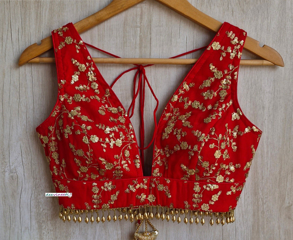 Red Embroidered Plunge Neckline DVBL_310