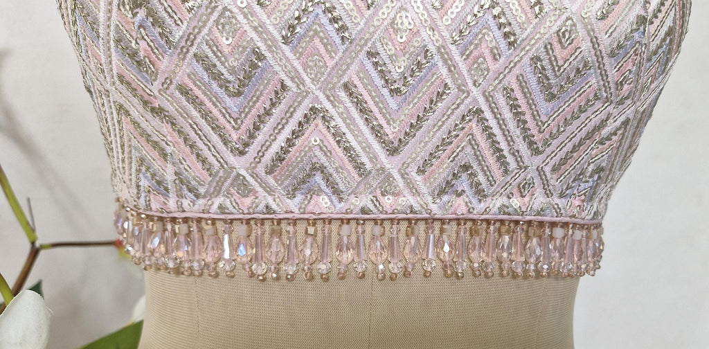 Pink Embroidered Semi Sweetheart Neck Blouse DVBL_414
