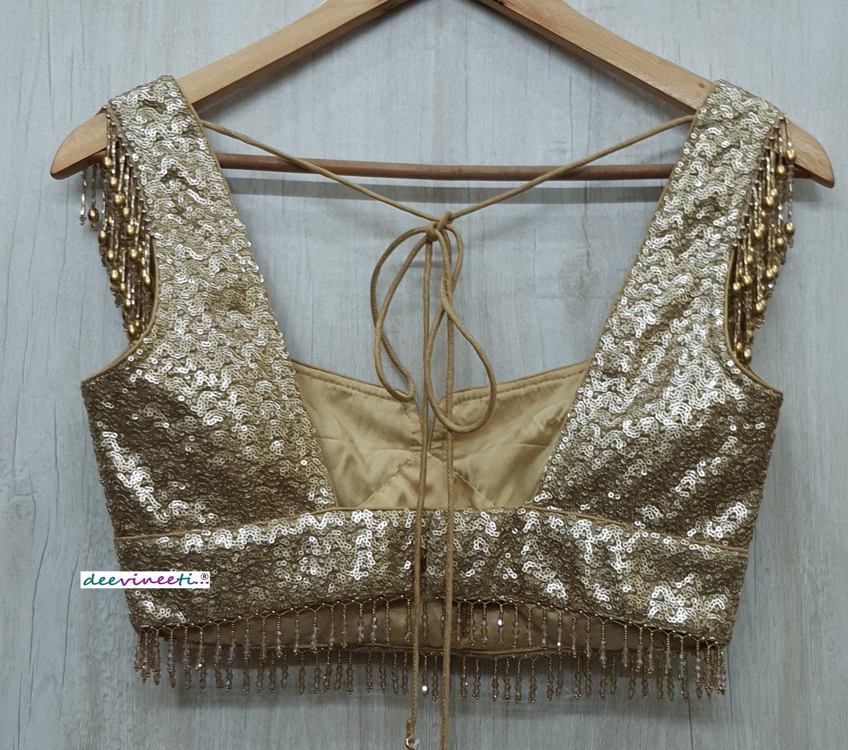 Gold Sequins Embroidered Sweetheart Neck Blouse DVBL_230