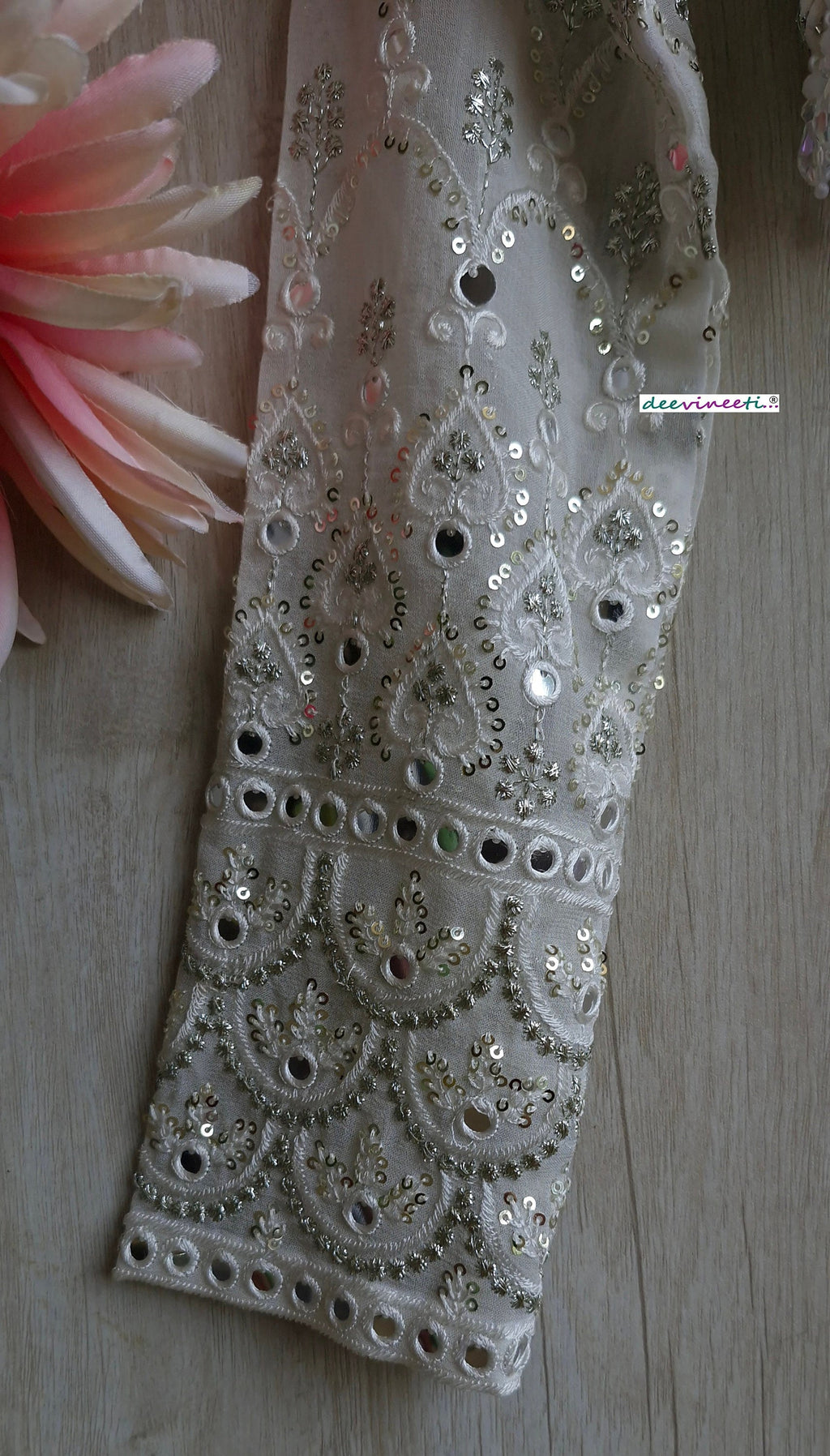 White and Silver Embroidered Long Sleeves Blouse DVBL_349
