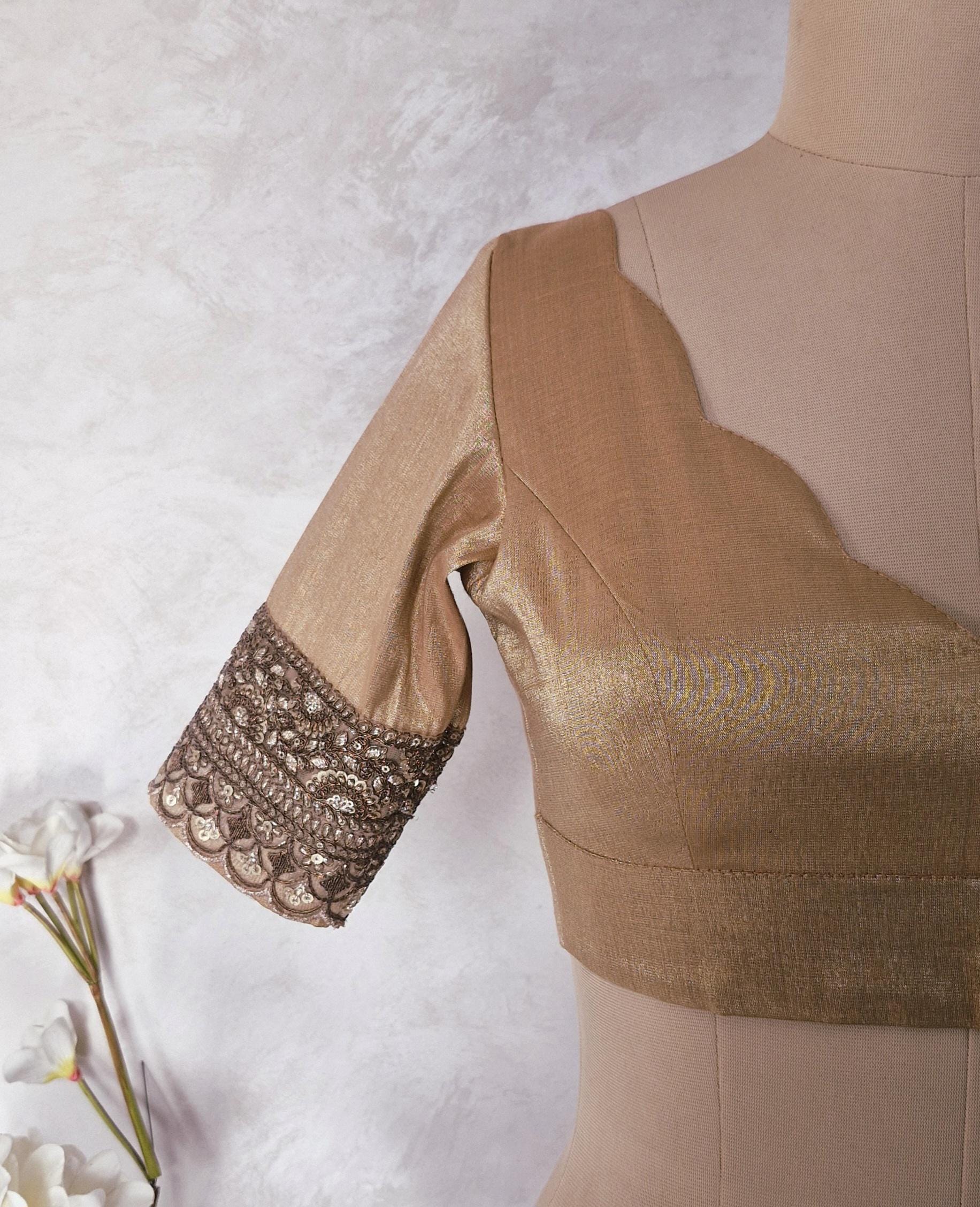 Copper Rose Gold Banarasi Tissue Scallop Neck Blouse DVBL_444