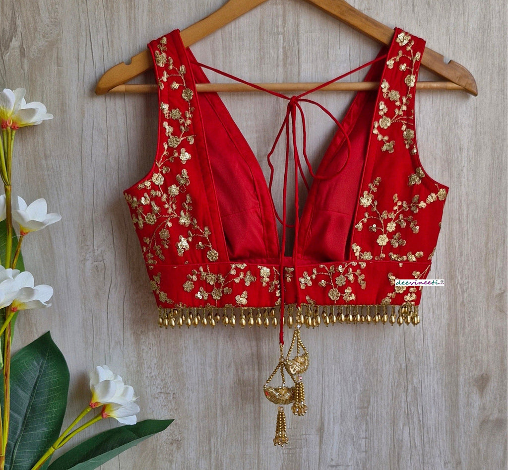 Red Embroidered Plunge Neckline DVBL_310