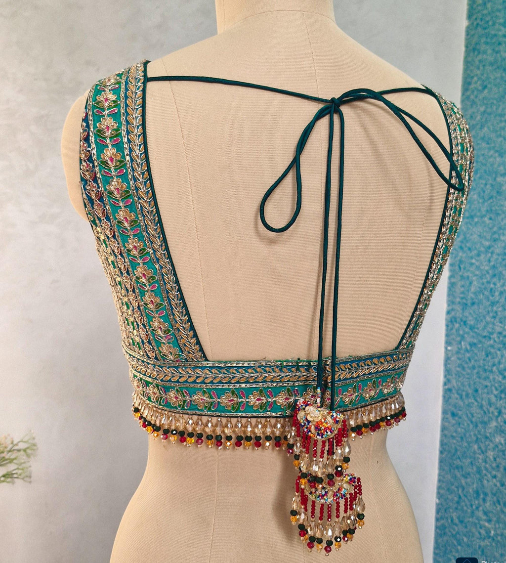 Green Embroidered Plunge Neckline Blouse DVBL_402
