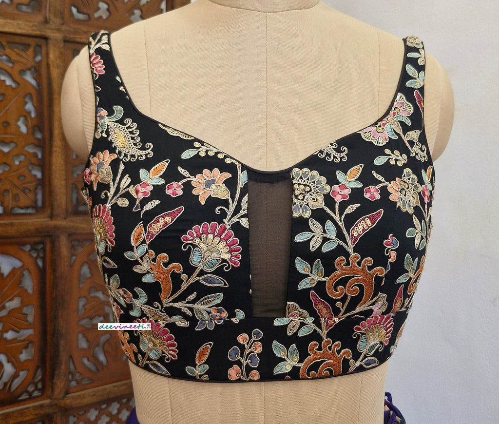Black Embroidered Sweetheart Neck Blouse DVBL_314