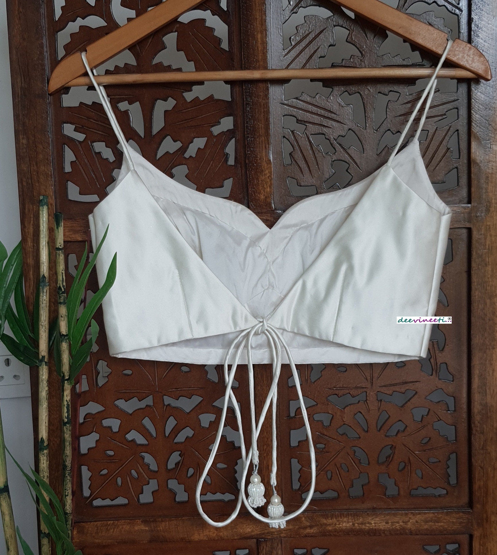 Off White Satin Sweetheart Neck Spaghetti Blouse DVBL_278