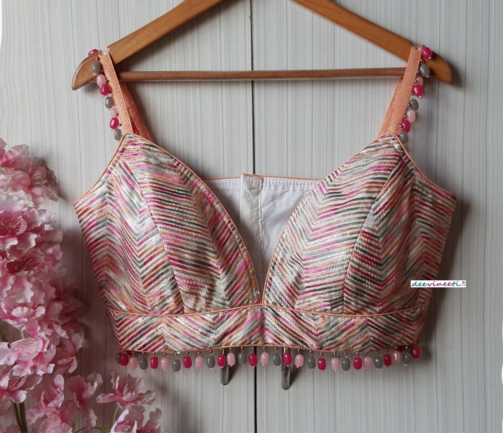 Multicolor Embroidered Silk Spaghetti Blouse DVBL_208