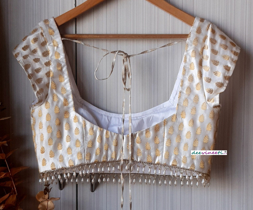 Ivory Brocade Cap Sleeves Blouse DVBL_189