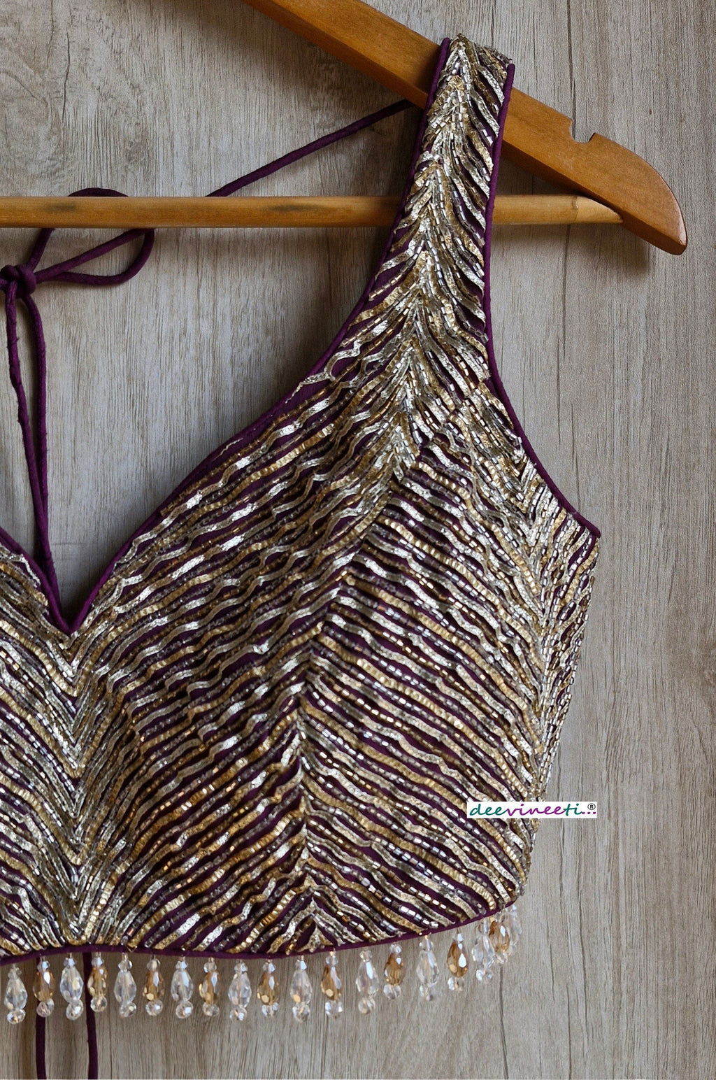 Hand Embroidered Wine with Gold and Silver Cutdana Blouse DVBL_352