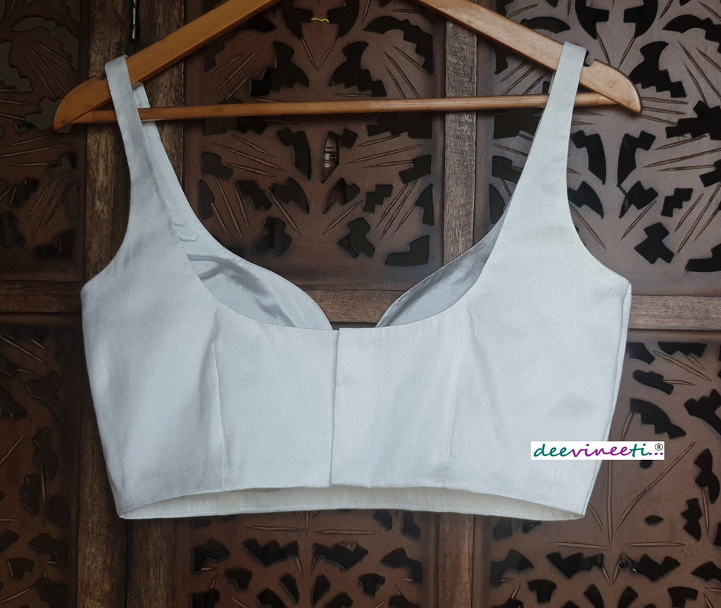 Raw Silk Deep Sweetheart Neck Solid Blouse DVBL_119