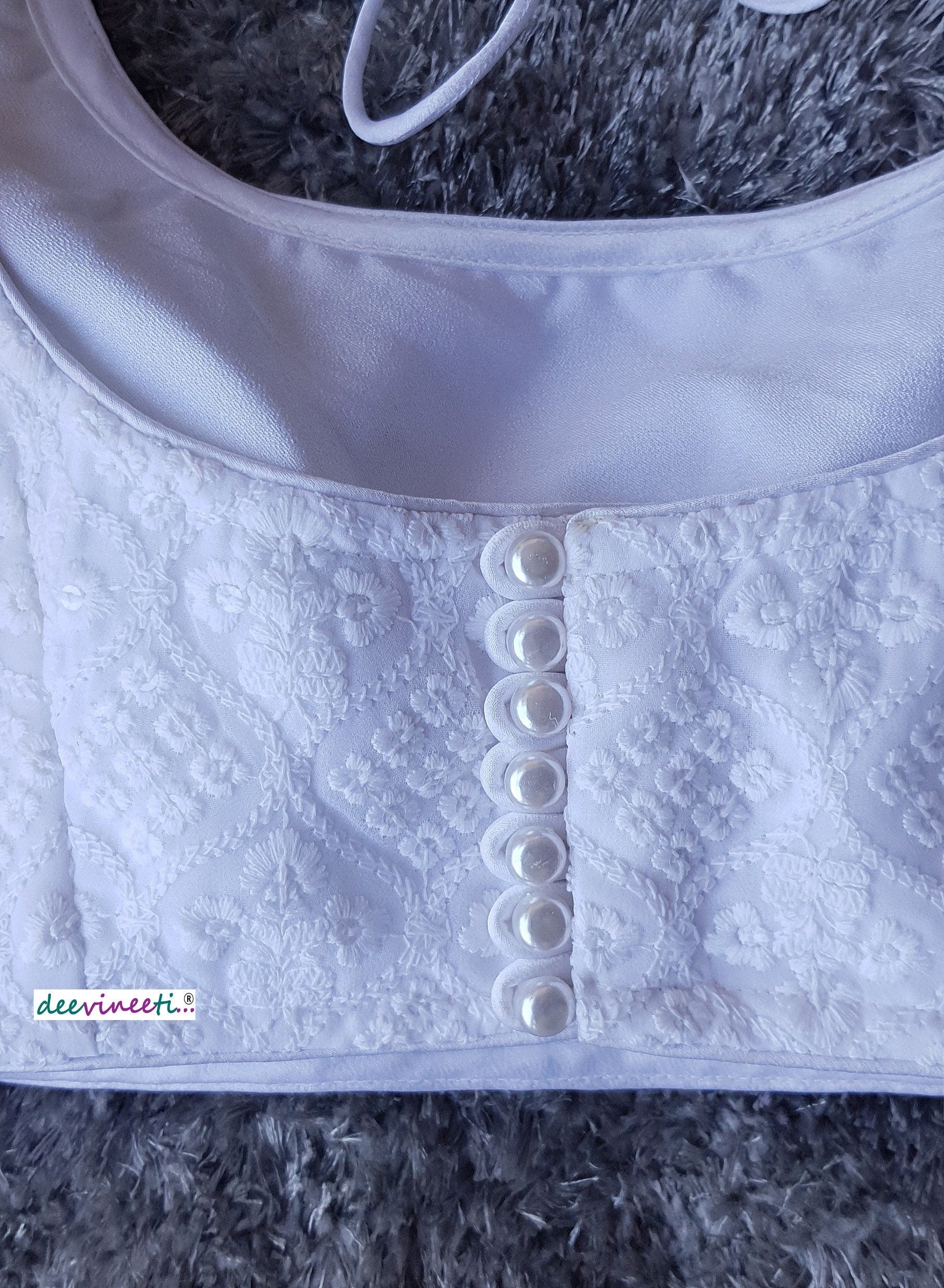 White Embroidered Georgette U Neck Blouse DVBL_100