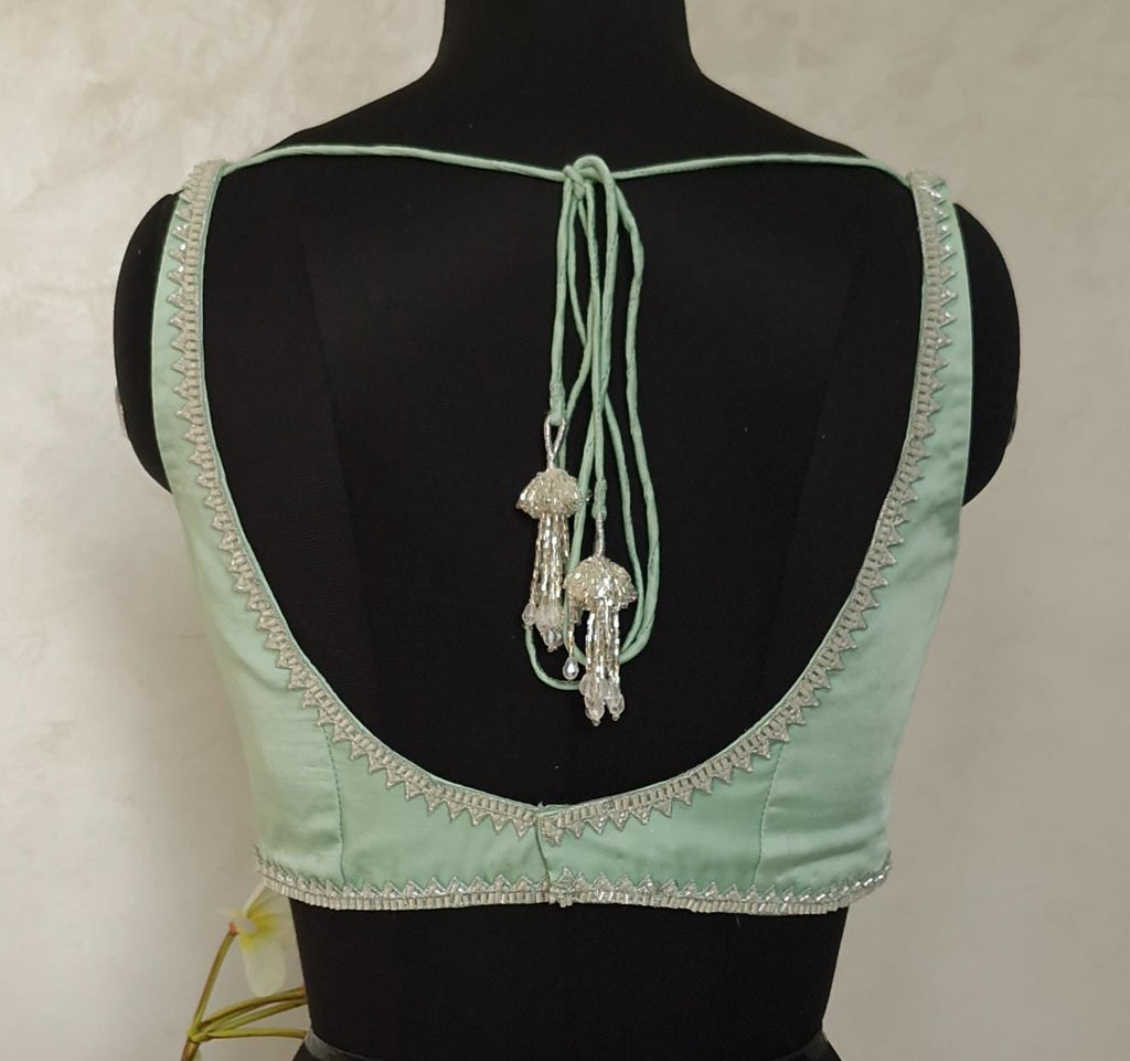 Mint Green Modal Satin Sleeveless Blouse DVBL_406