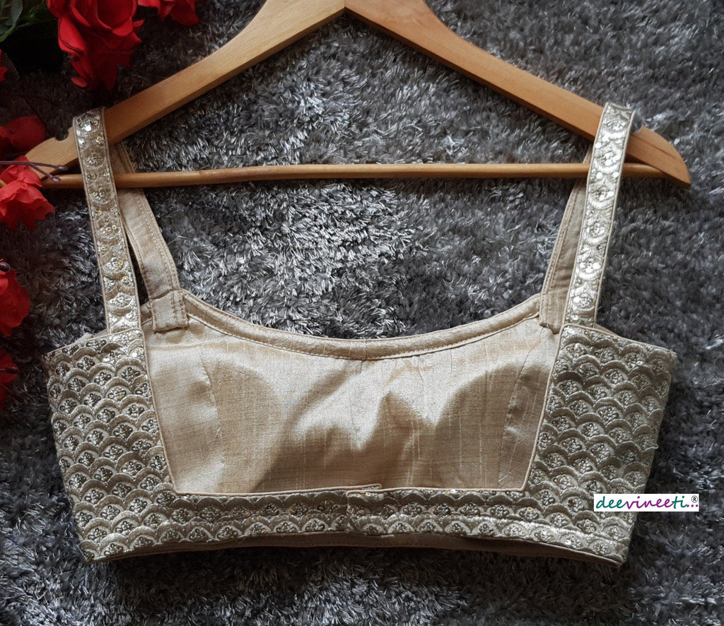 Light Gold Sequins Embroidered Spaghetti Blouse DVBL_106