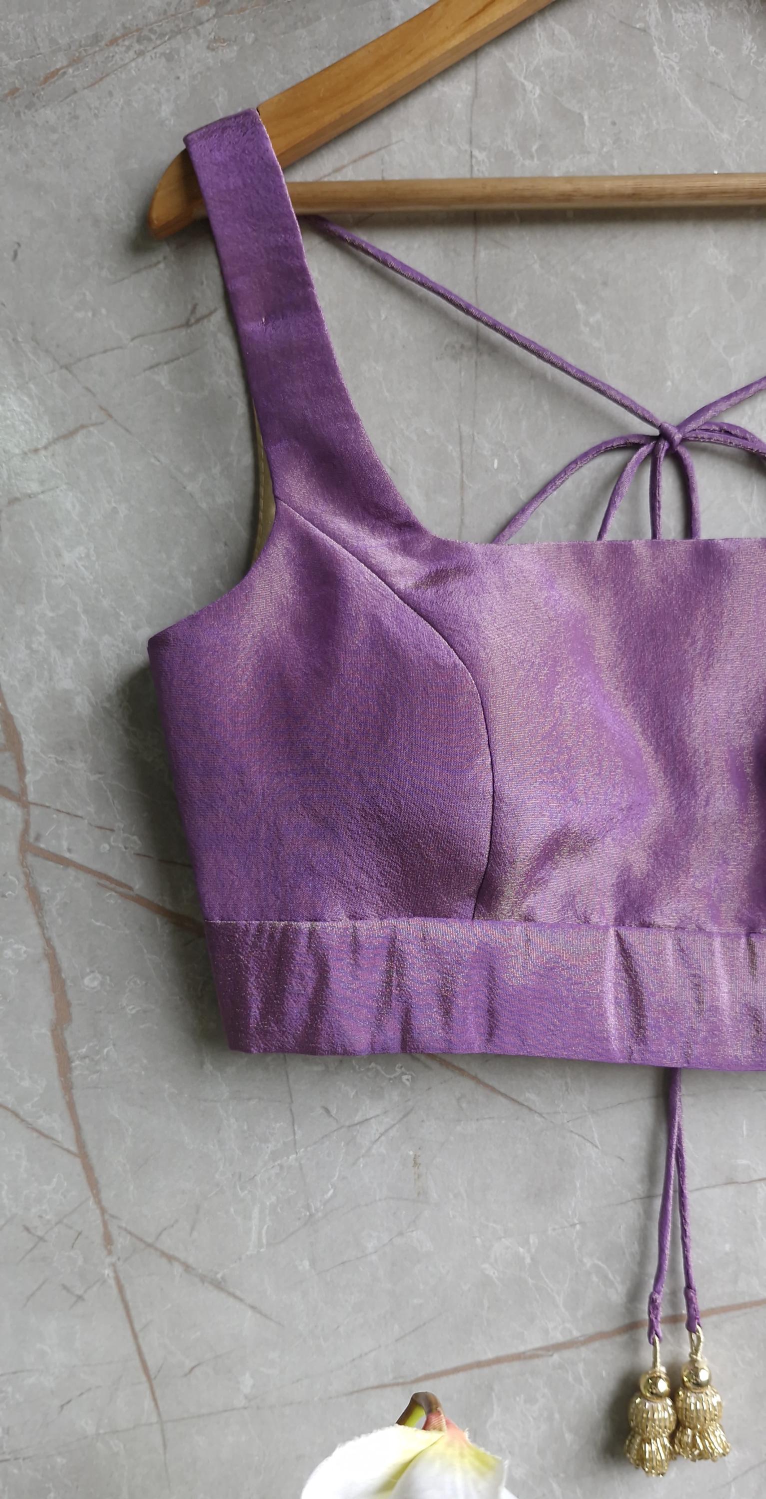Purple Tissue Silk Square Neck Blouse DVBL_439