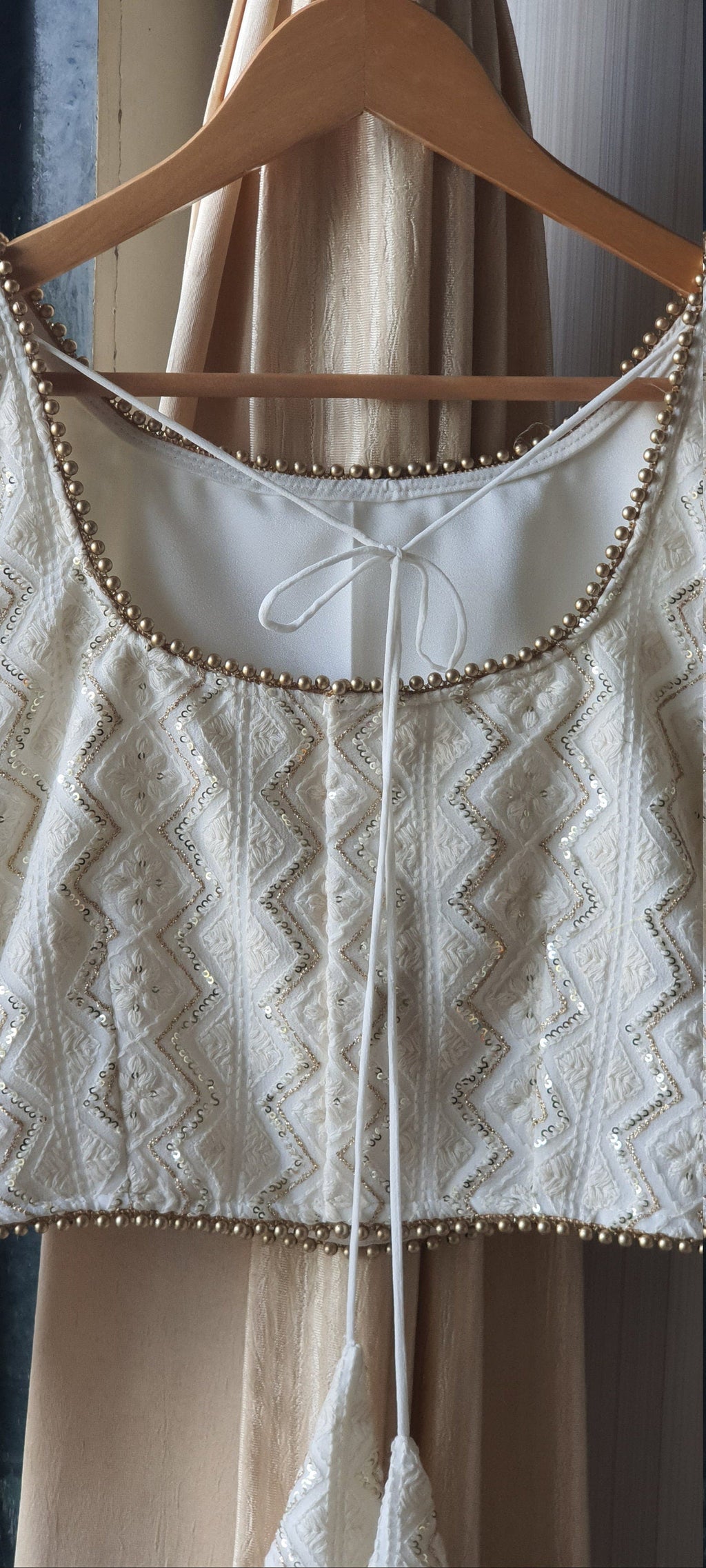 Ivory Chikankari Lucknowi Boat Neck Blouse DVBL_058