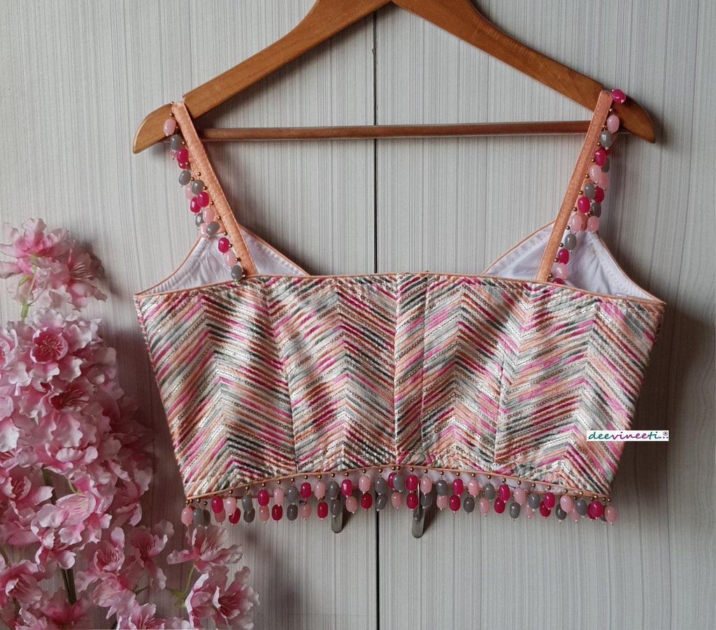 Multicolor Embroidered Silk Spaghetti Blouse DVBL_208