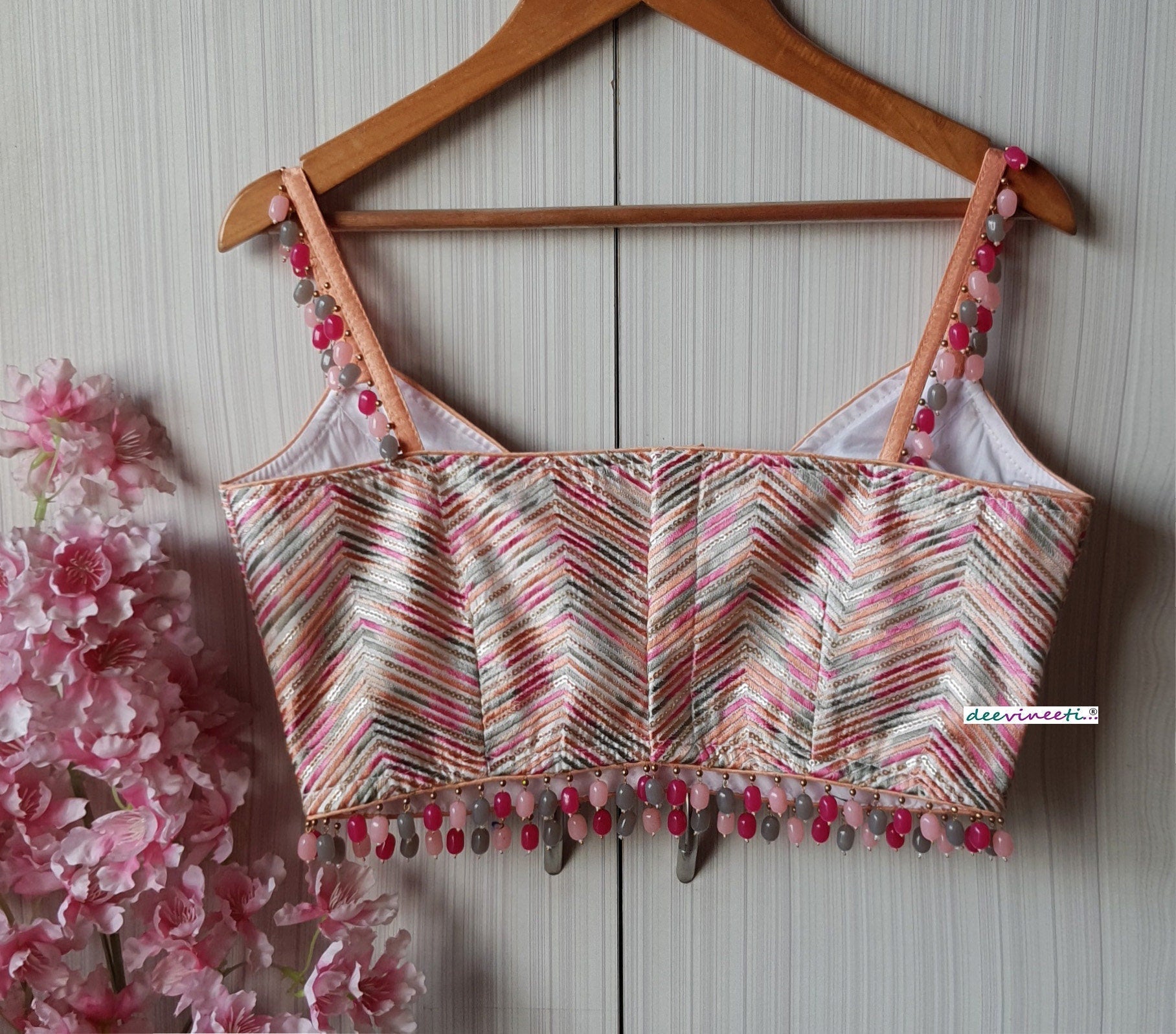 Multicolor Embroidered Silk Spaghetti Blouse DVBL_208